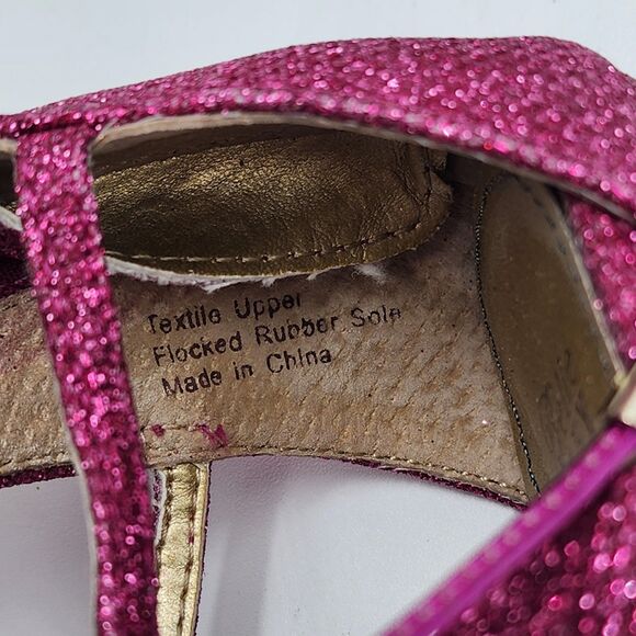 Belle Badgley Mischka Zandra Lace Up Strappy Pink Glitter Heels Size 7 - Picture 8 of 9